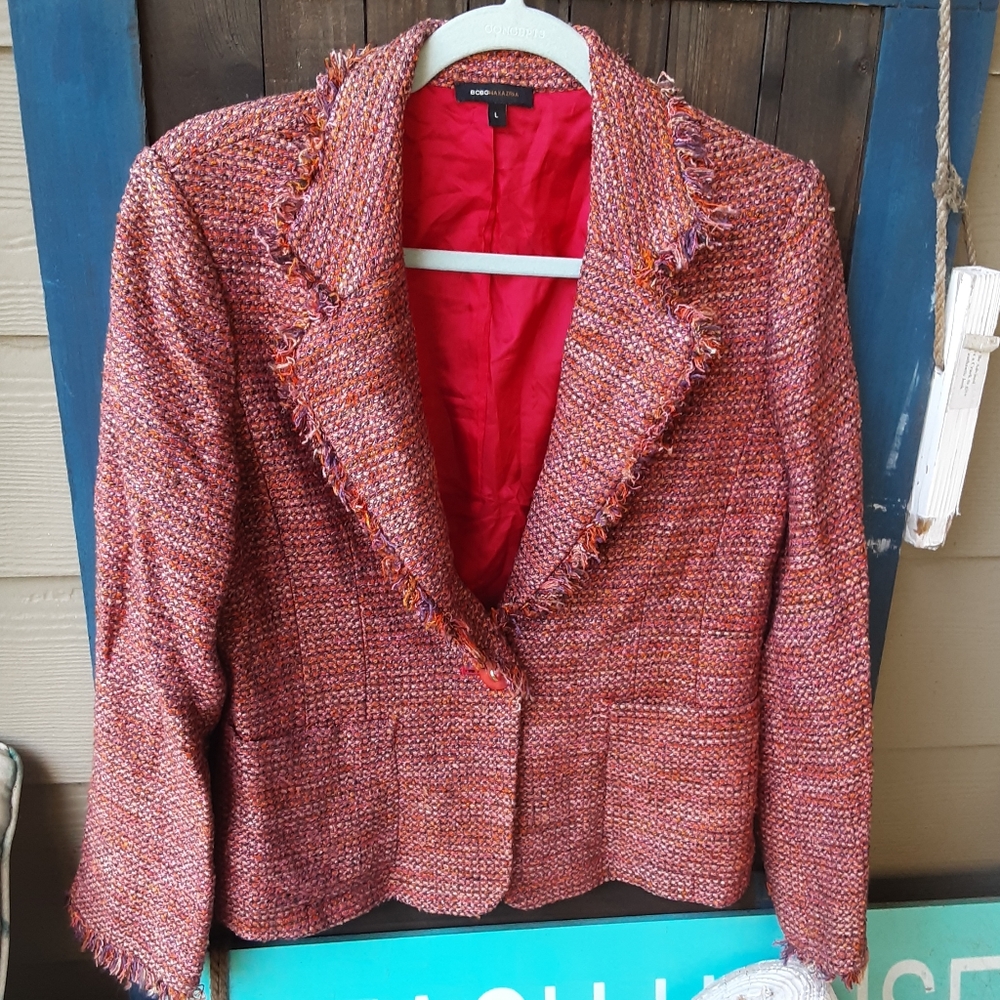 BCBGMaxAzria Red Tweed Textured Blazer